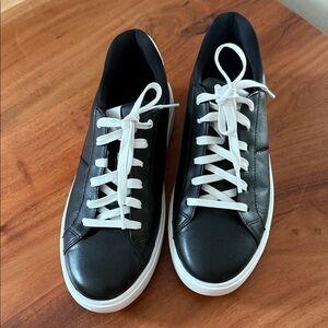Cole Haan GrandPro Tennis Sneakers: Women’s Black Leather with White Laces, 9.5